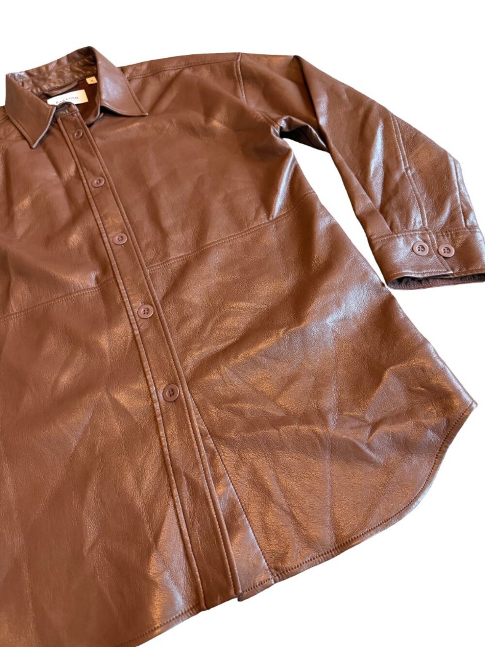 Aritzia Babaton Pelli Shirt Jacket Button-Down Brown Vegan Leather Size Medium - Picture 7 of 13